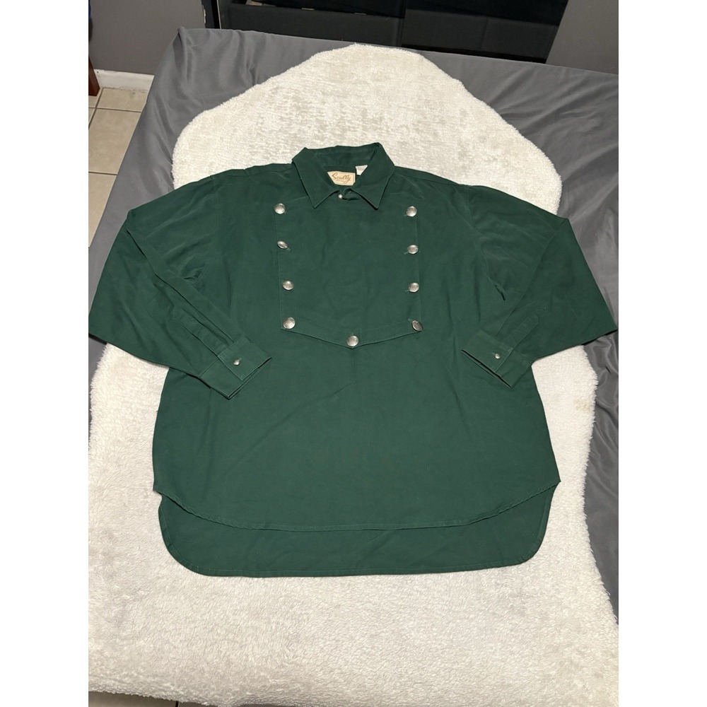 Scully Western Bib Shirt Mens XL Green Concho Button Rangewear Old West